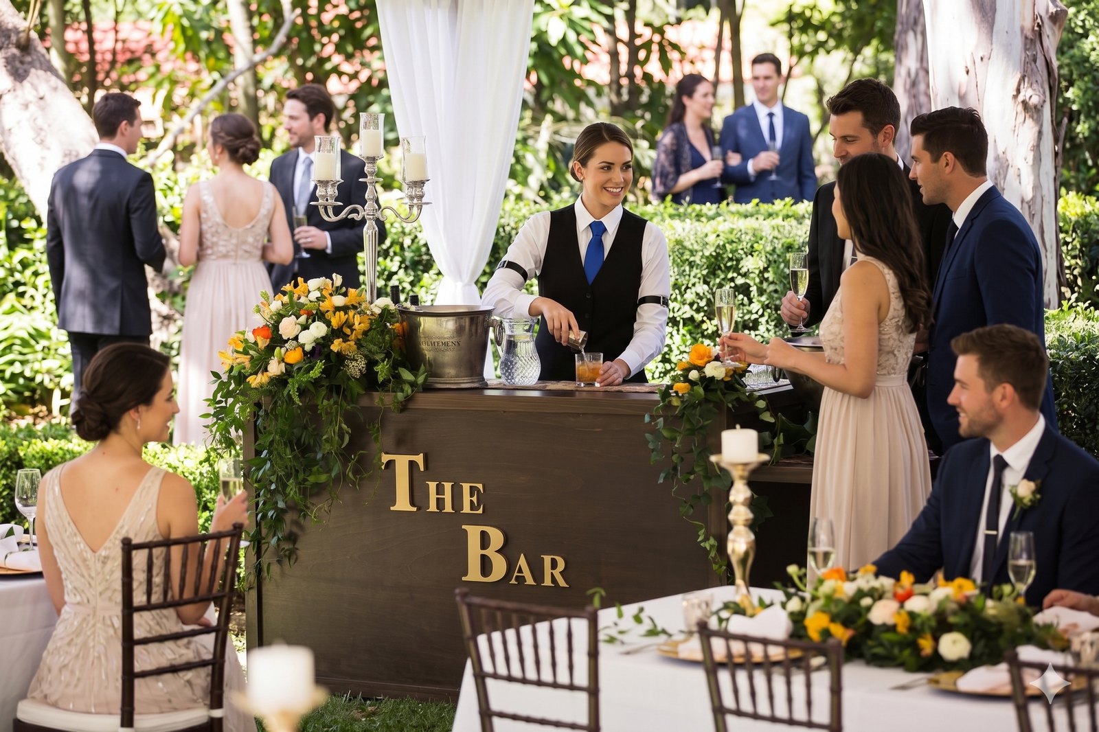 An elegant Central Florida garden wedding with bar service and formally dressed guests